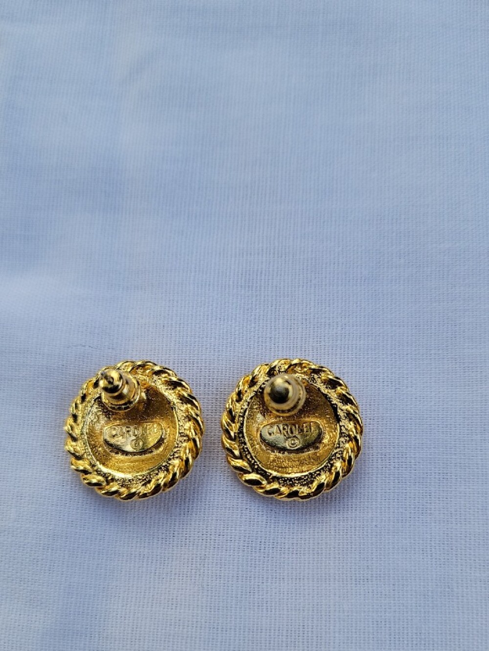 Vintage Carolee Gold-Tone Crystal Nautical  Rope Button Pierced Earrings - Picture 2 of 4